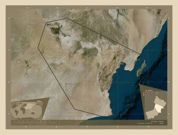 Wusta Región Omán Mapa Satelital Alta Resolución Ubicaciones Nombres Las —  Fotos de Stock