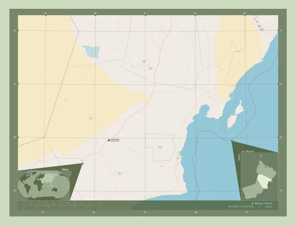 Wusta Oblast Omán Otevřít Mapu Ulice Umístění Názvy Velkých Měst — Stock fotografie