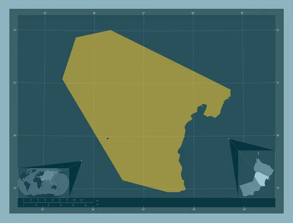 ウスタ オマーンの地域 しっかりした色の形 コーナー補助位置図 — ストック写真