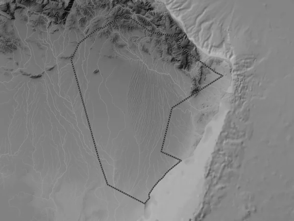 Ash Sharqiyah North Region Omanu Mapa Wzniesień Skali Szarości Jeziorami — Zdjęcie stockowe