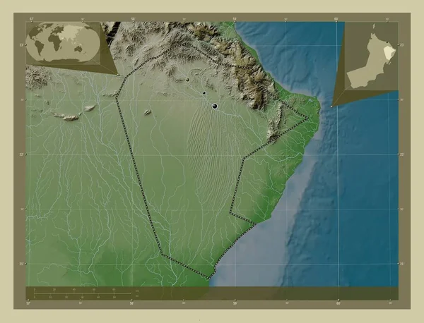 Ash Sharqiyah Norte Región Omán Mapa Elevación Coloreado Estilo Wiki —  Fotos de Stock