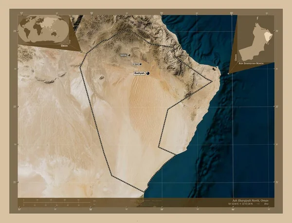 Ash Sharqiyah Noord Regio Van Oman Lage Resolutie Satellietkaart Locaties — Stockfoto