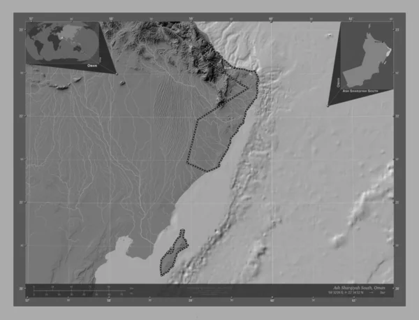 Ash Sharqiyah Sur Región Omán Mapa Elevación Bilevel Con Lagos —  Fotos de Stock