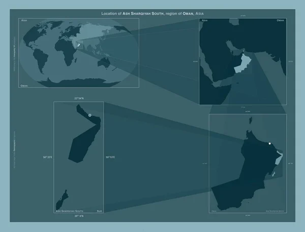 Шаркія Саут Район Оман Діаграма Показує Розташування Регіону Мапах Великого — стокове фото