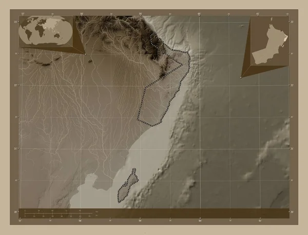 Ash Sharqiyah South Region Oman Elevation Map Colored Sepia Tones — Stock Photo, Image