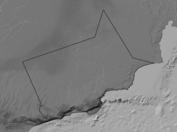 Dhofar Provincia Omán Mapa Elevación Bilevel Con Lagos Ríos — Foto de Stock