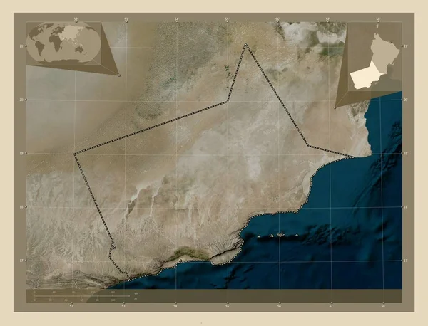 Dhofar Omán Tartomány Nagy Felbontású Műholdas Térkép Régió Nagyvárosainak Elhelyezkedése — Stock Fotó