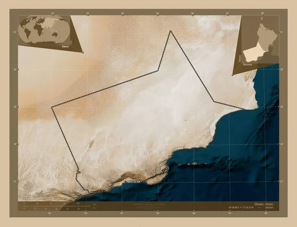 Дофар Провинция Оман Карта Спутника Низкого Разрешения Места Названия Крупных — стоковое фото