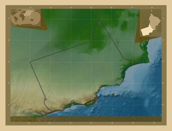 Dhofar Provincia Omán Mapa Elevación Colores Con Lagos Ríos Mapas —  Fotos de Stock