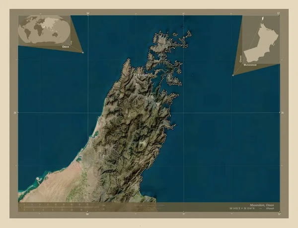 Μουσαντάμ Επαρχία Του Ομάν Υψηλής Ανάλυσης Δορυφορικός Χάρτης Τοποθεσίες Και — Φωτογραφία Αρχείου
