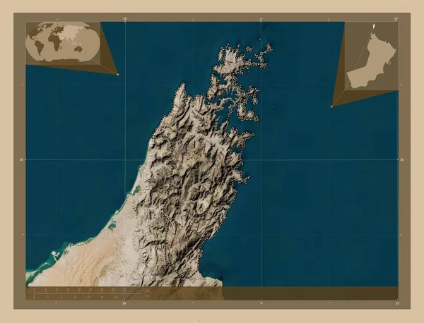 Μουσαντάμ Επαρχία Του Ομάν Δορυφορικός Χάρτης Χαμηλής Ανάλυσης Τοποθεσίες Μεγάλων — Φωτογραφία Αρχείου