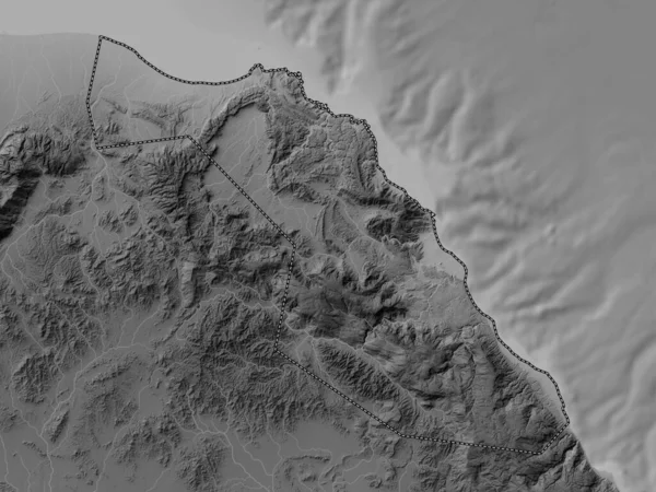 Muscat Umman Vilayeti Gölleri Nehirleri Olan Gri Tonlama Yükseklik Haritası — Stok fotoğraf