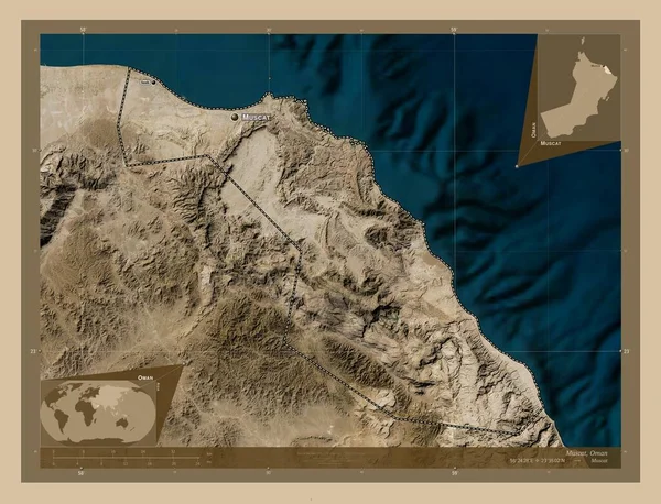 Muscat Provincie Oman Lage Resolutie Satellietkaart Locaties Namen Van Grote — Stockfoto
