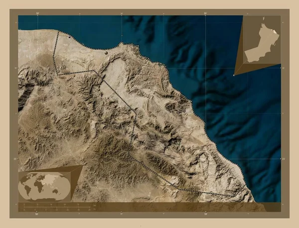 Muscat Provincie Oman Lage Resolutie Satellietkaart Locaties Van Grote Steden — Stockfoto