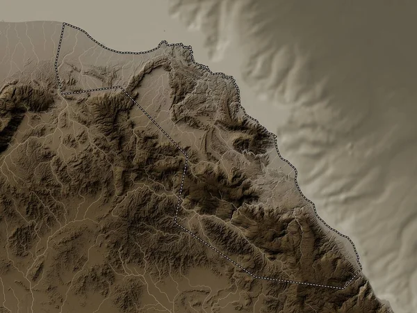 Маскат Провинция Оман Карта Высот Окрашенная Сепиевые Тона Озерами Реками — стоковое фото
