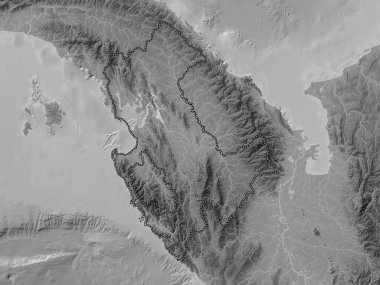 Darien, province of Panama. Grayscale elevation map with lakes and rivers