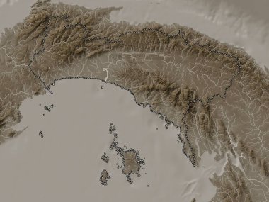 Panama, province of Panama. Elevation map colored in sepia tones with lakes and rivers