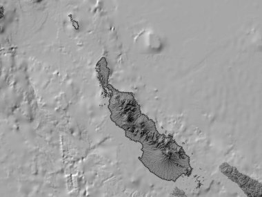 Bougainville, autonomous region of Papua New Guinea. Bilevel elevation map with lakes and rivers