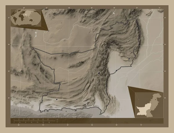 Baluchistan Province Pakistan Elevation Map Colored Sepia Tones Lakes Rivers — Stock Fotó