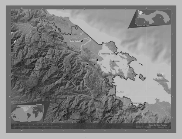 Bocas Del Toro Province Panama Grayscale Elevation Map Lakes Rivers — Φωτογραφία Αρχείου