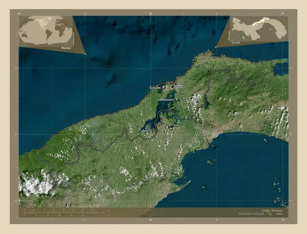 Colon Province Panama High Resolution Satellite Map Locations Names Major — Stok Foto