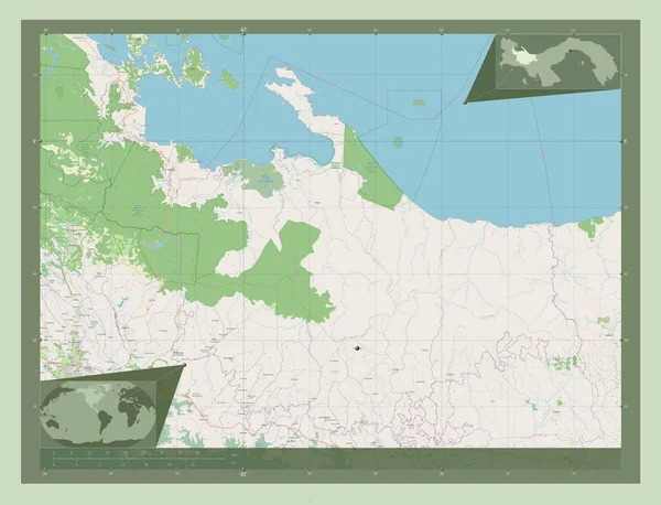 stock image Ngobe Bugle, indigenous territory of Panama. Open Street Map. Corner auxiliary location maps