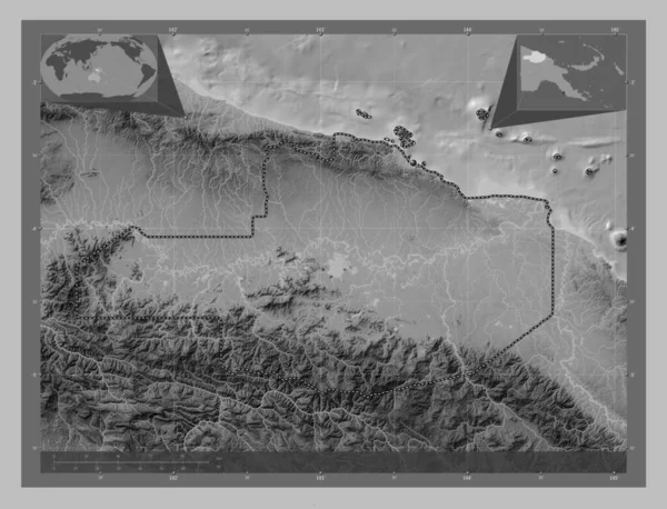 East Sepik Province Papua New Guinea Grayscale Elevation Map Lakes —  Fotos de Stock