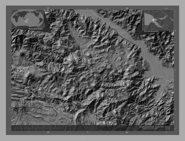 Eastern Highlands Province Papua New Guinea Bilevel Elevation Map Lakes — Stockfoto