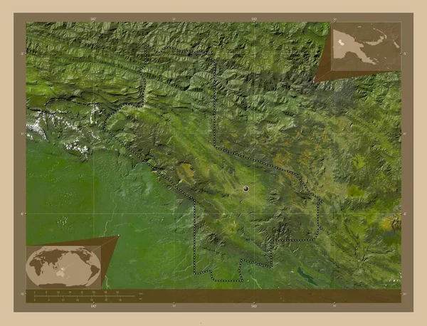 Hela Province Papua New Guinea Low Resolution Satellite Map Corner — Stock Photo, Image