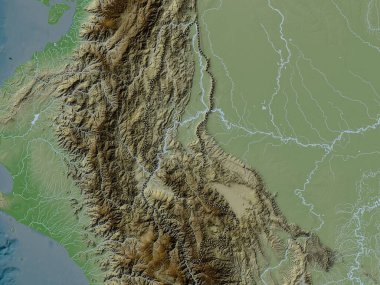 Amazonas, region of Peru. Elevation map colored in wiki style with lakes and rivers