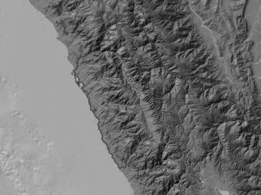 Ancash, region of Peru. Bilevel elevation map with lakes and rivers