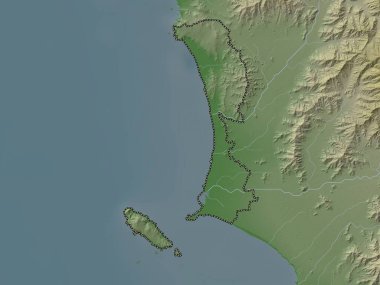 Callao, province of Peru. Elevation map colored in wiki style with lakes and rivers