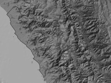 La Libertad, region of Peru. Bilevel elevation map with lakes and rivers