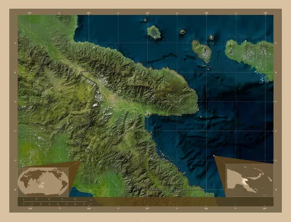 Morobe Province Papua New Guinea Low Resolution Satellite Map Corner — стоковое фото