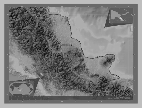 Oro Province Papua New Guinea Grayscale Elevation Map Lakes Rivers — Stock fotografie
