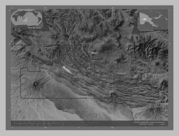 Southern Highlands Province Papua New Guinea Grayscale Elevation Map Lakes — Stok fotoğraf