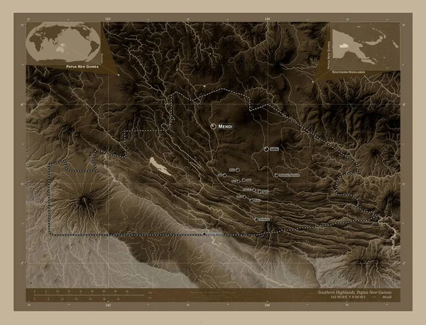 Southern Highlands Province Papua New Guinea Elevation Map Colored Sepia — Stock fotografie
