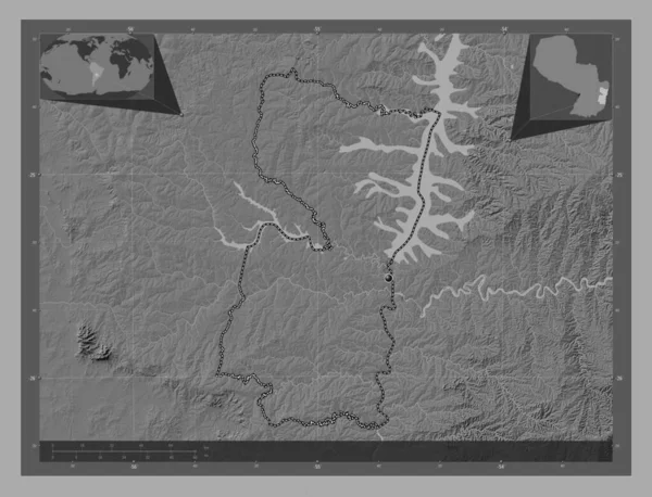 Alto Parana Department Paraguay Bilevel Elevation Map Lakes Rivers Corner — Stock Photo, Image