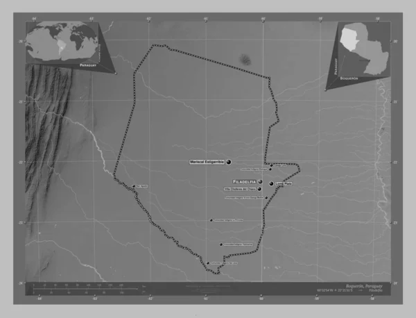 Boqueron Департамент Парагваю Граймасштабна Мапа Висот Озерами Річками Місця Розташування — стокове фото