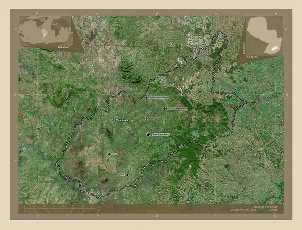 Caazapa Department Paraguay High Resolution Satellite Map Locations Names Major — Foto de Stock