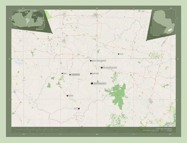Caazapa Відділ Парагваю Відкрита Карта Вулиць Місця Розташування Назви Великих — стокове фото