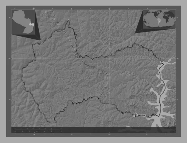 Canindeyu Department Paraguay Bilevel Elevation Map Lakes Rivers Corner Auxiliary — Stok fotoğraf