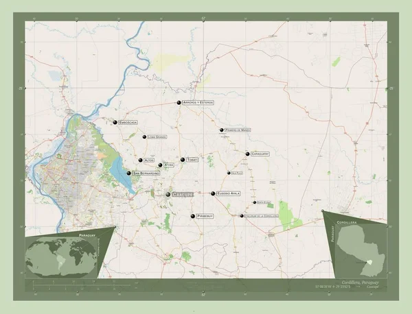 Кордильєра Департамент Парагваю Відкрита Карта Вулиць Місця Розташування Назви Великих — стокове фото