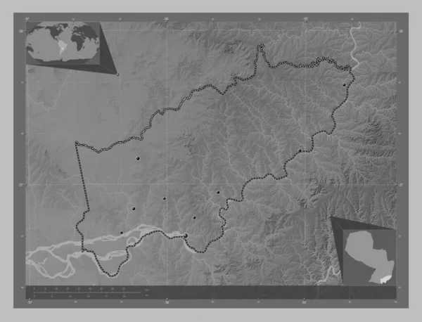 Itapua Department Paraguay Grayscale Elevation Map Lakes Rivers Locations Major — Foto Stock