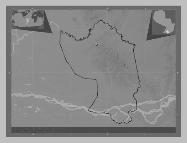 Misiones Department Paraguay Grayscale Elevation Map Lakes Rivers Corner Auxiliary — Stock fotografie
