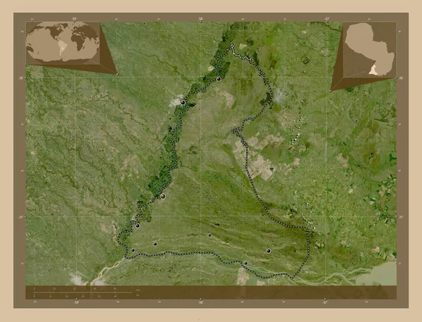 Neembucu Department Paraguay Low Resolution Satellite Map Locations Major Cities — Foto Stock