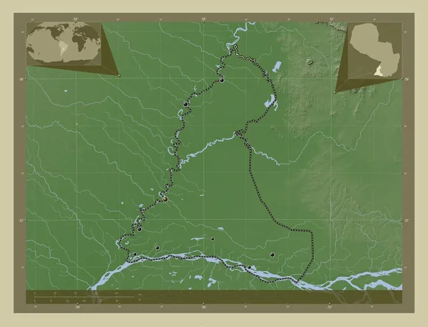 Neembucu Department Paraguay Elevation Map Colored Wiki Style Lakes Rivers — Fotografia de Stock