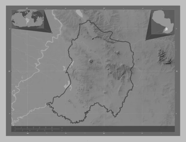 Paraguari Department Paraguay Grayscale Elevation Map Lakes Rivers Corner Auxiliary — ストック写真