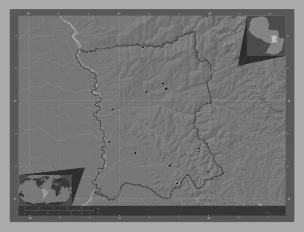 San Pedro Department Paraguay Bilevel Elevation Map Lakes Rivers Locations — Stock Photo, Image