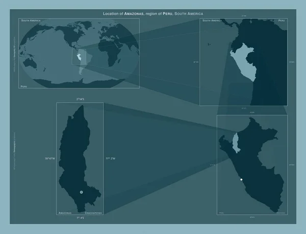Amazonas Region Peru Diagram Showing Location Region Larger Scale Maps — стоковое фото